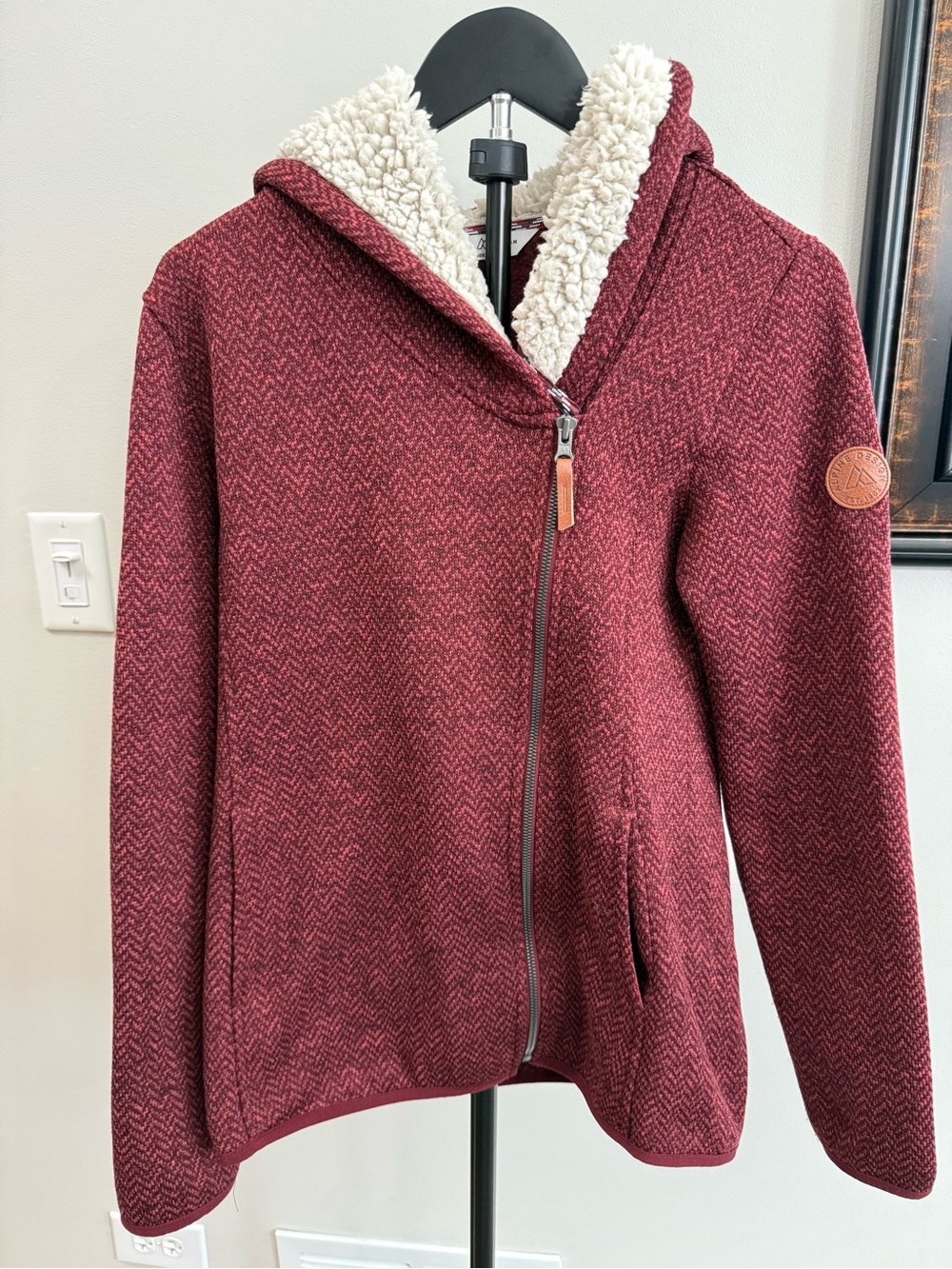 Alpine Design Maroon Hooded Sherpa-Lined Zip Sweater